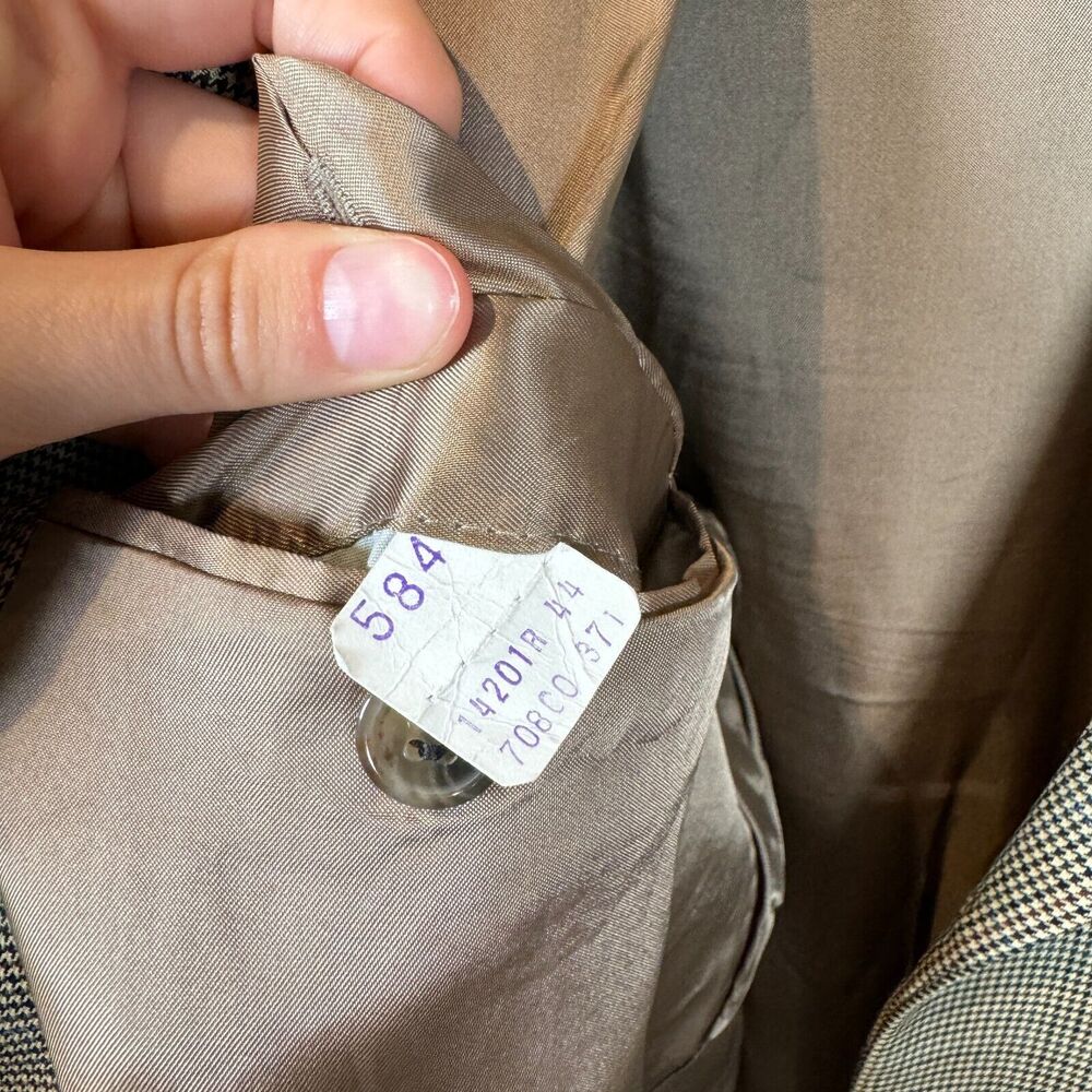 Joseph Abboud Blazer 100% WOOL Geometric Check Brown Jacket Sport Coat 44R - Picture 13 of 13